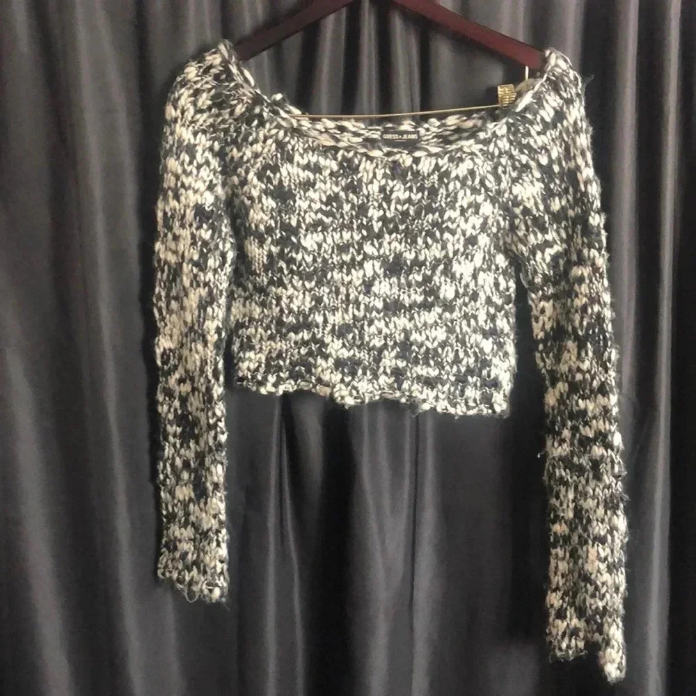 Guess Black & White Crop Sweater